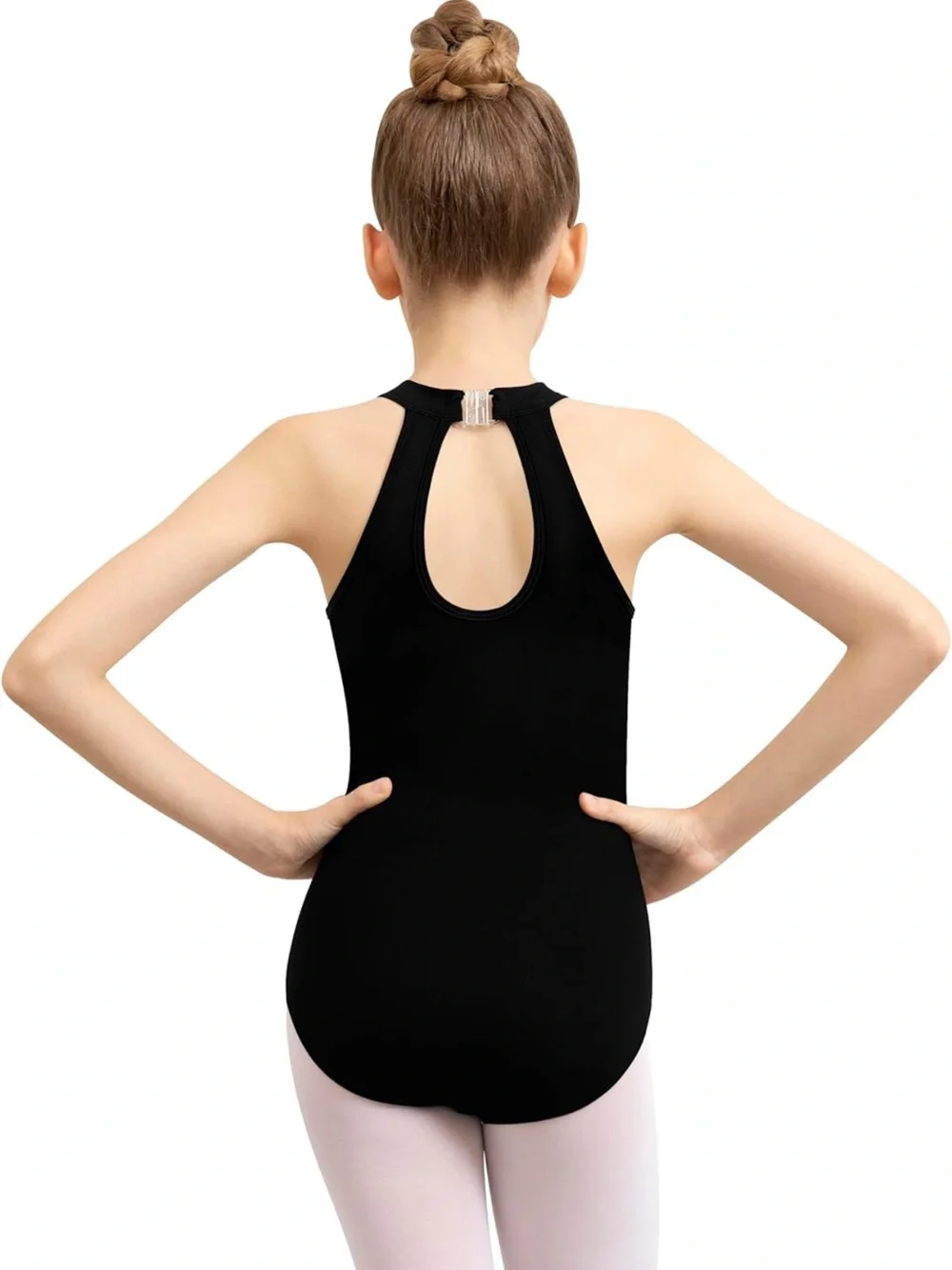 Girls Black Mesh Yoke Ballet Leotard